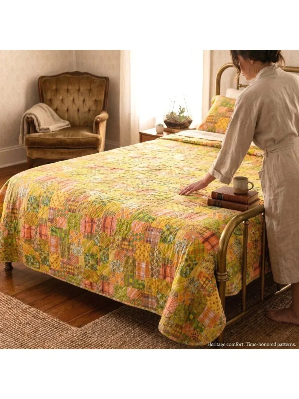 VTG 70s Quilt Coverlet Full Size Patchwork 80 X 98